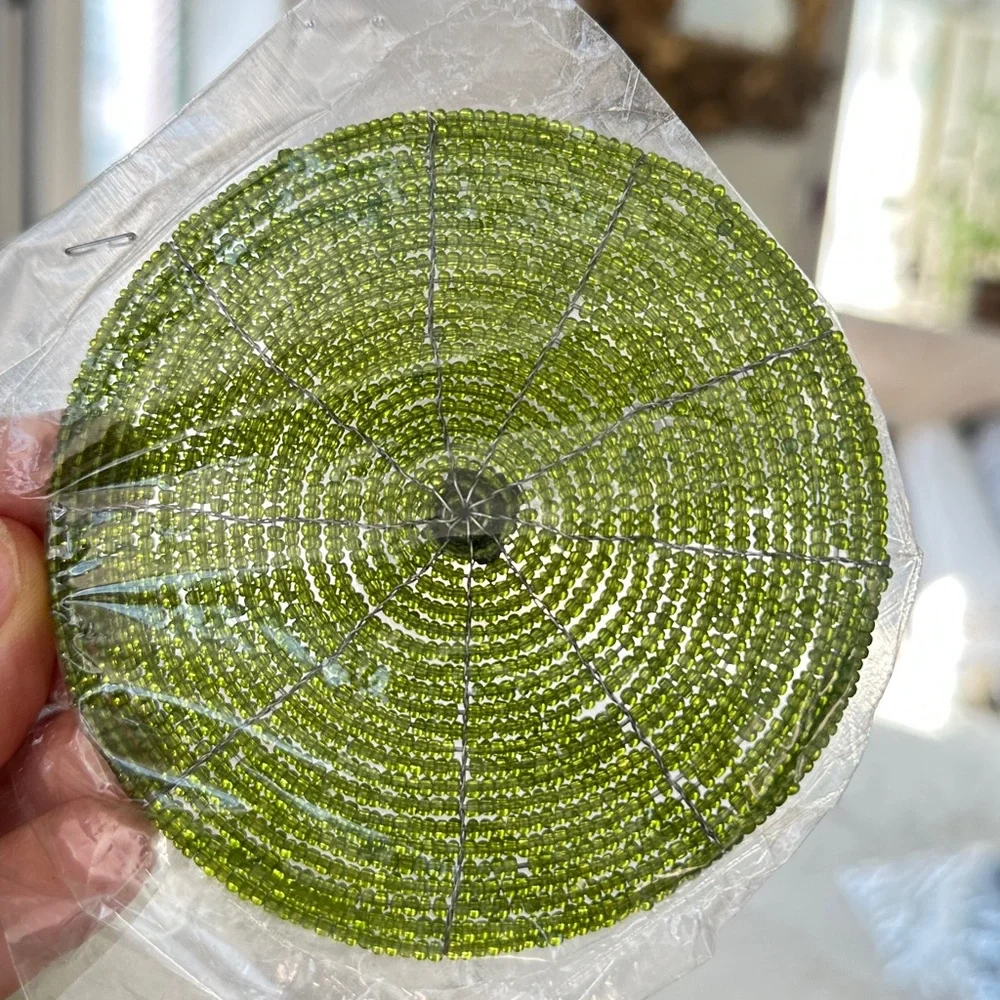 Green Glass beaded 6 Coasters Table Top Decor water ring protector